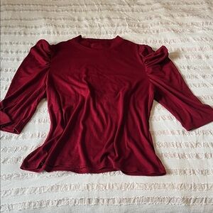 SHEIN Deep Red Puff Sleeve Blouse
